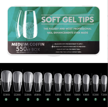 Full Coverage Clear Soft Gel Tips Medium Coffin 550PCS